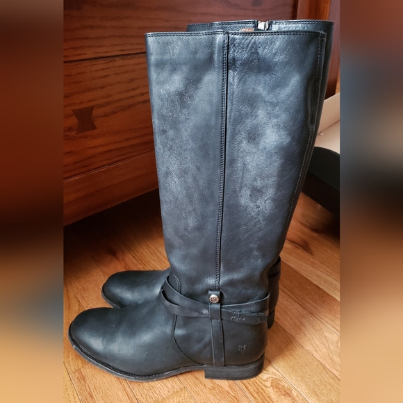 Frye Melissa Belted Tall Black (and Patina/Gray Tones) Boots 8.5 - Picture 1 of 13